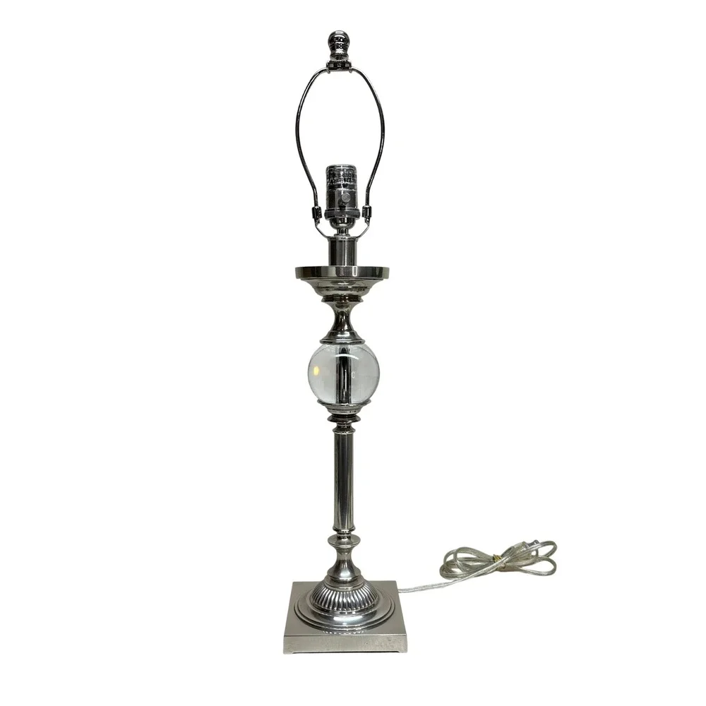 Restoration Hardware Polished Nickel Crystal Ball Orb Table Lamp w Pleated Shade